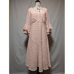 Rabbit Rabbit Rabbit Designs Women's Pink Crochet‎ Lace Lined Midi Dress Size 14